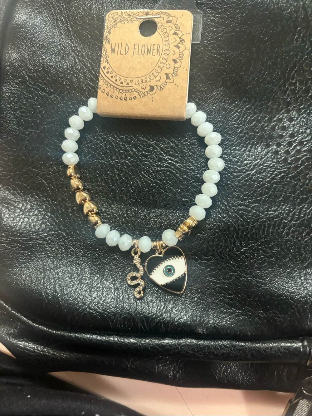 Wildflowers Aqua Beaded Bracelet with Gold Heart Charm
